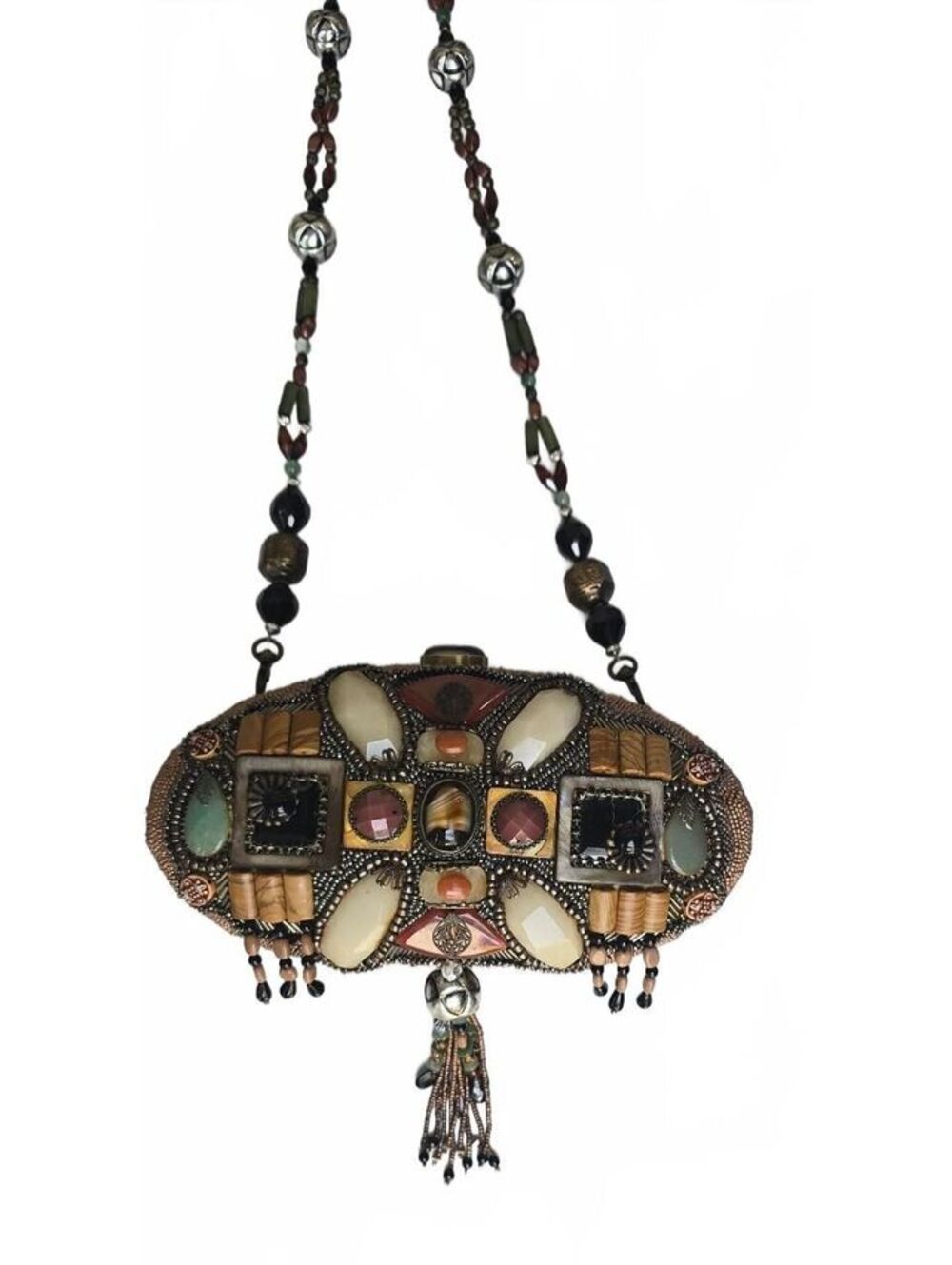 Mary Frances Beaded Embellished Crossbody Bag with Decorative Tassel